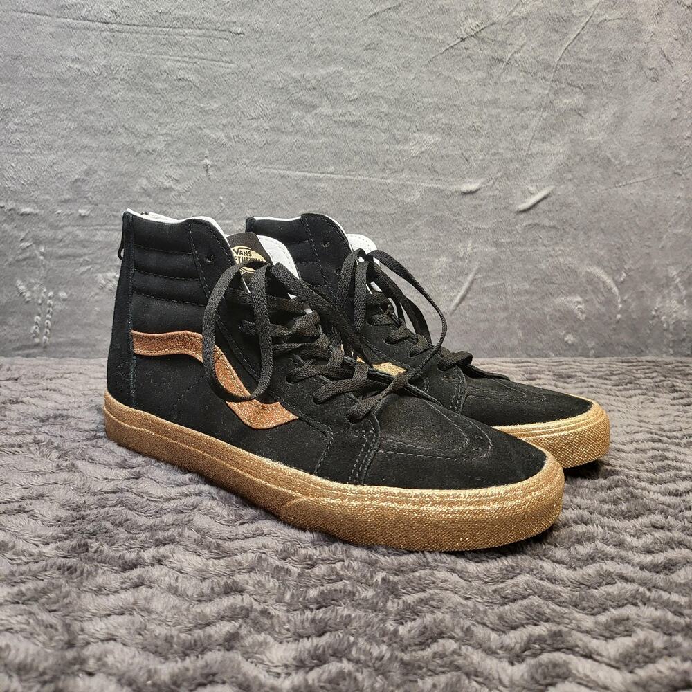 VANS Shoes Juniors Size 6 Black Suede Sk8-Hi High Top Glitter Waffle Sole Girls